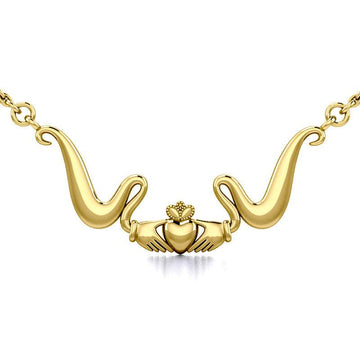 Modern Claddagh Solid Gold Necklace GTN057 - Jewelry